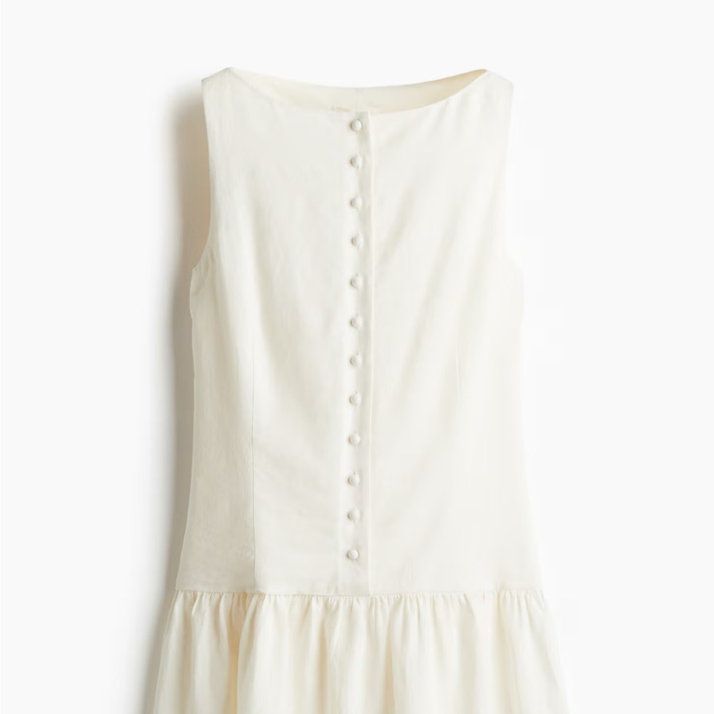 H&M Ivory linen Sleeveless Dress with Button Detail